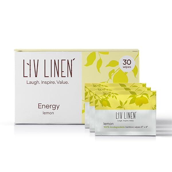 LIV LINEN – BAMBOO DEODORANT WIPES – 30 COUNT – INDIVIDUALLY PACKAGED – AROMATHERAPY SCENTS (LEMON, LAVENDER, ALOE AND COCONUT) (30 COUNT, LEMON)