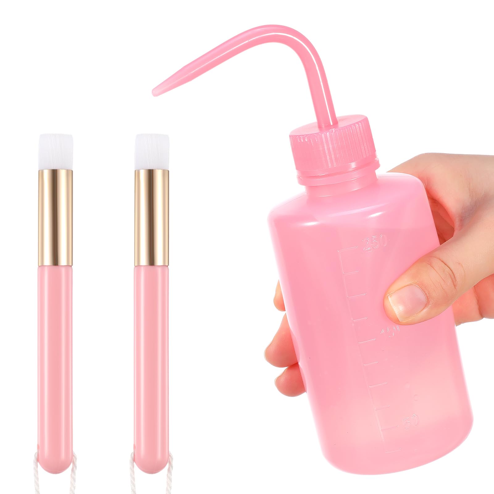 Qianyu 3 Pcs Lash Shampoo Brush Sets with 1 Pcs Plastic Satety Eye Lash Cleaning Tatoo Wash Squeeze Bottles and 2 Pcs Nose Blackhead Facial Cleaning Brushes for Eyelash Extension Care Supplies