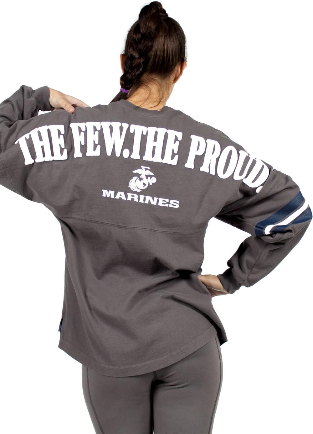 Spirit Jersey The Few The Proud - Marines Logo/Marines - Armed Forces Classic Crew Neck Granite-Med-Front-Print-Yes-USMC Emblem/Marines-Center