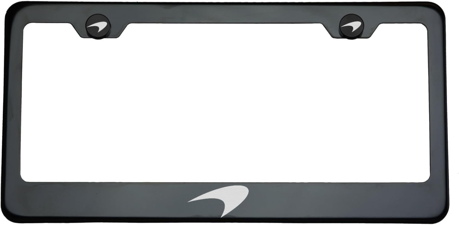 Circle Cool One Fit McLaren Logo on Black Chrome Stainless Steel License Plate Frame Holder Front Or Rear Bracket Laser Engrave Aluminum Screw Cap