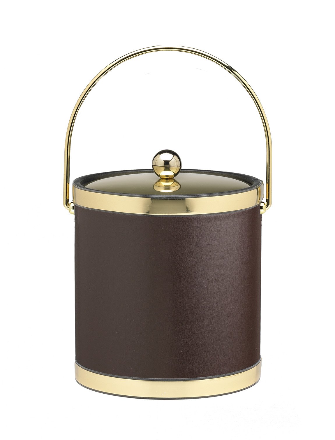 Kraftware ice Bucket, Vinyl, Brown with Brass, 3 QT