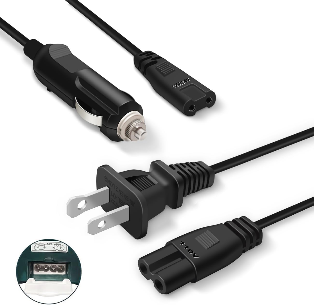 Photo 1 of Electric Lunch Box Cable- 110V V-Type Angle/24V Flat Angle Cable,only for 4 Power Jacks Electric Food Warmer,Heated Lunch Box Replacement Power Cord,Mini Crock Pot,Cooluli Mini Fridge for Car/Home Use
