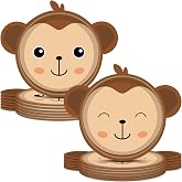 Funnio lucu 50PCS Monkey Birthday Decorations Monkey Paper Plates Zoo Monkey Shaped Disposable Plates Party Supplies Jungle Safari Theme Party Dinnerware for Baby Shower Table Decorations