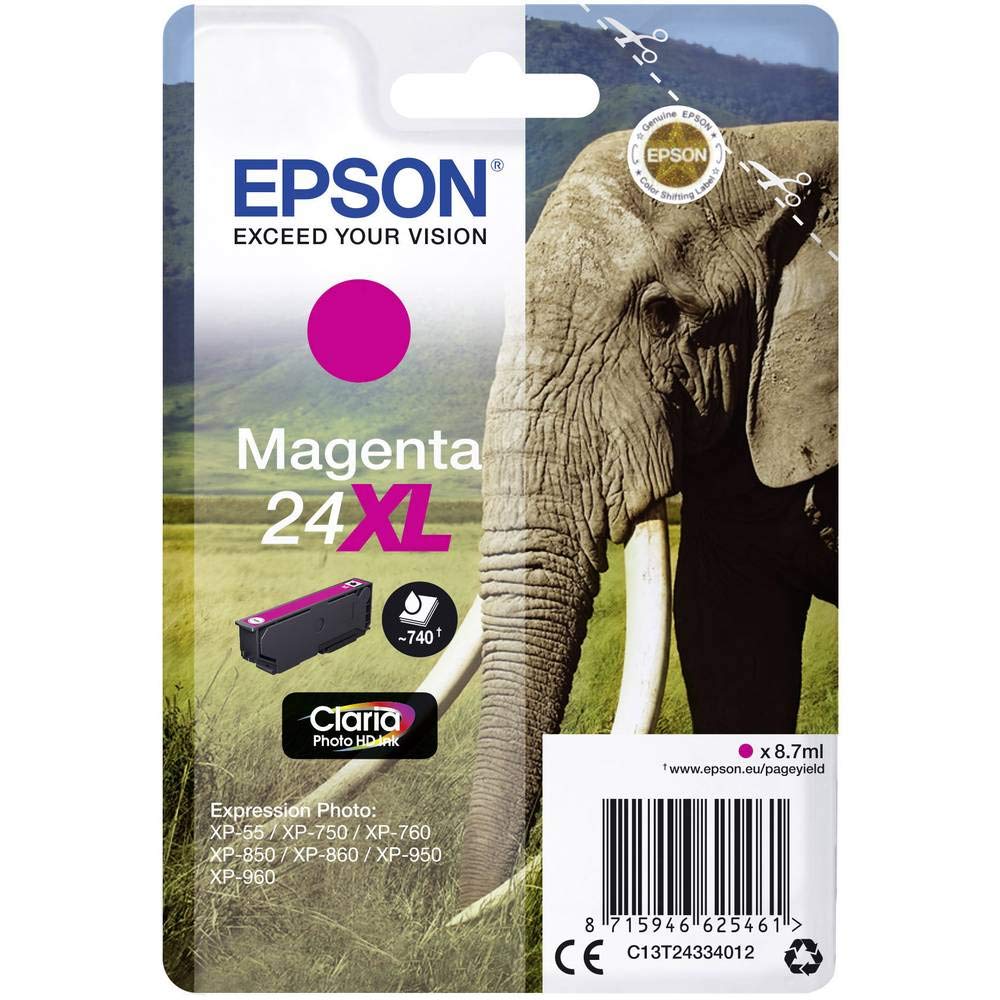 Epson 24XL Magenta Elephant High Yield Genuine, Claria Photo HD Ink Cartridge