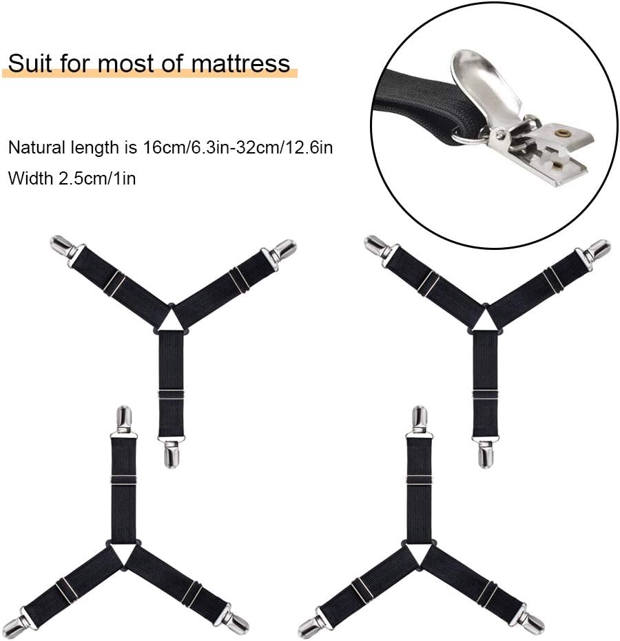 QoeCycth Bed Sheet Holder Straps, 4Pcs Adjustable Triangle Mattress Corner Clips, Elastic Fitted Bed Sheet Fastener Suspenders Grippers Heavy Duty for All Bed Sheets, Mattress Covers, Sofa Cushion: Home & Kitchen