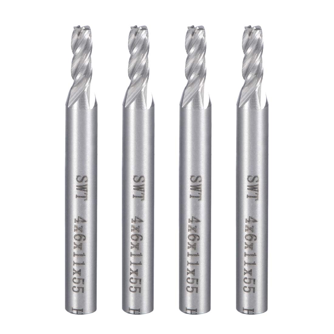 sourcingmap 4PCS 6mm Shank 4mm x 11mm Straight Flat Nose End Mill Cutter CNC Router Bits 4 Flute