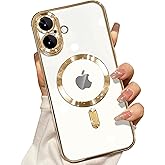 Misscase for iPhone 16 MagSafe Case with Camera Lens Protector,Full Protection Clear Magnetic Case Compatible with MagSafe Elegant Anti-Scratch Case Cover for iPhone 16 Gold