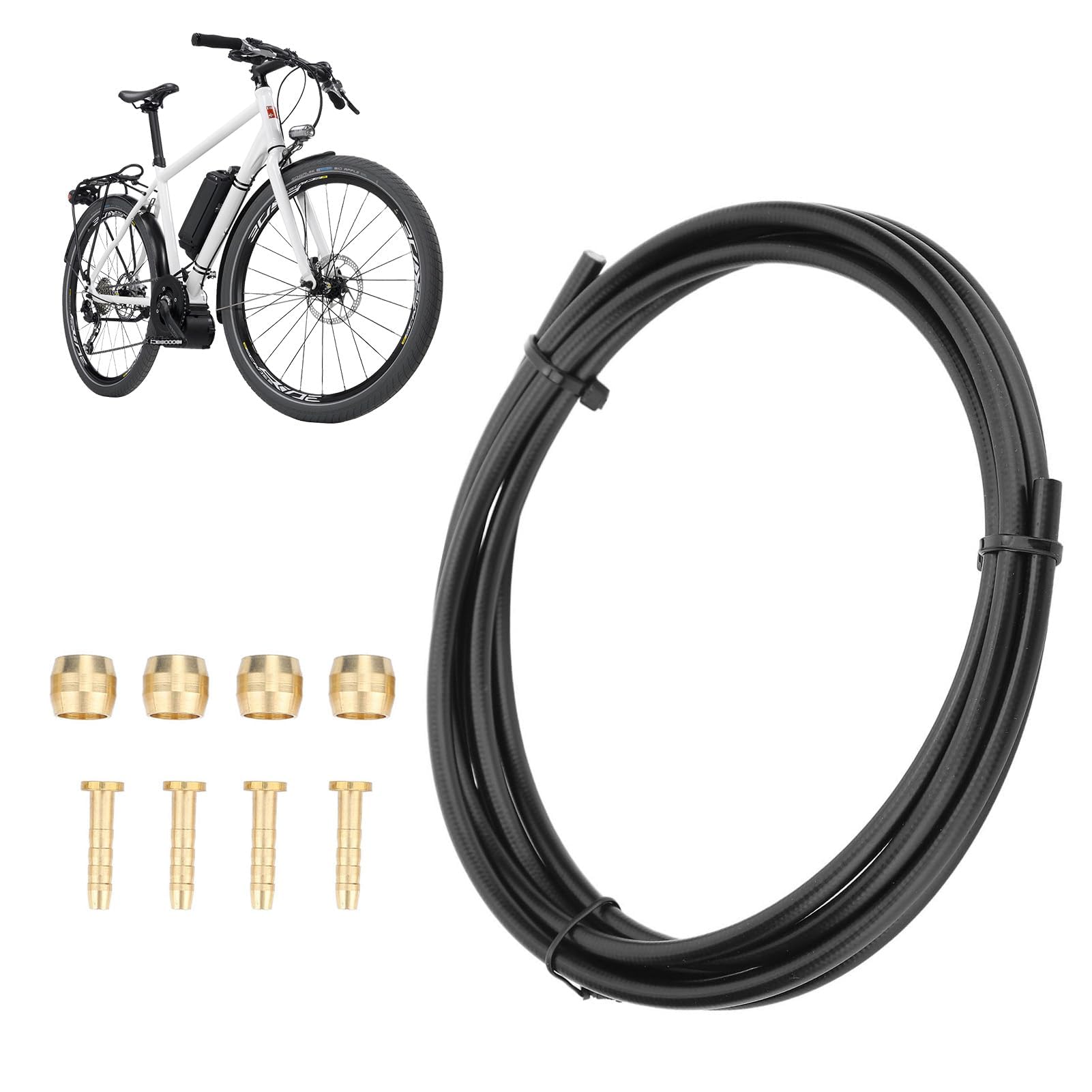 Brake Oil Hose, 2.5m/2.7yd Nylon PBT Cycling Brake Line Flexible Bike Hydraulic Disc Brake Hose Replace with 4Pcs Olives and Connector Inserts for Original Oil Hose with BH59 Mountain Bike