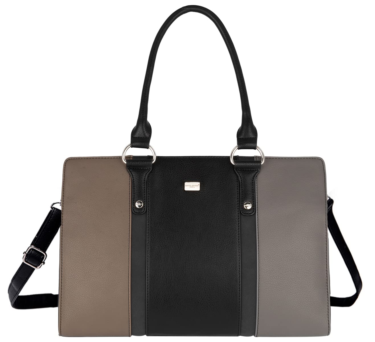 David Jones - Women's Large Size Tote Handbag - Long Handles Shoulder Bag - Striped Faux Leather Lady Handbag - Rigid Shopper Top-Handle Satchel Bag - City Briefcase Work School Office - Pink