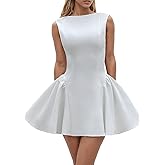 Kwunbwa Women's Summer Sleeveless Backless A Line Mini Dress Boat Neck Swing Club Party Prom Short Dresses