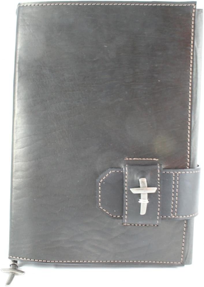 Amazing Leather Products Latigo Bible Cover with Slide Closure, Adorned with a Pewter Finish Cross, Durable Leather Bible Cover for Men, Women, Teens, or Children, Black by Amazing Leather Products