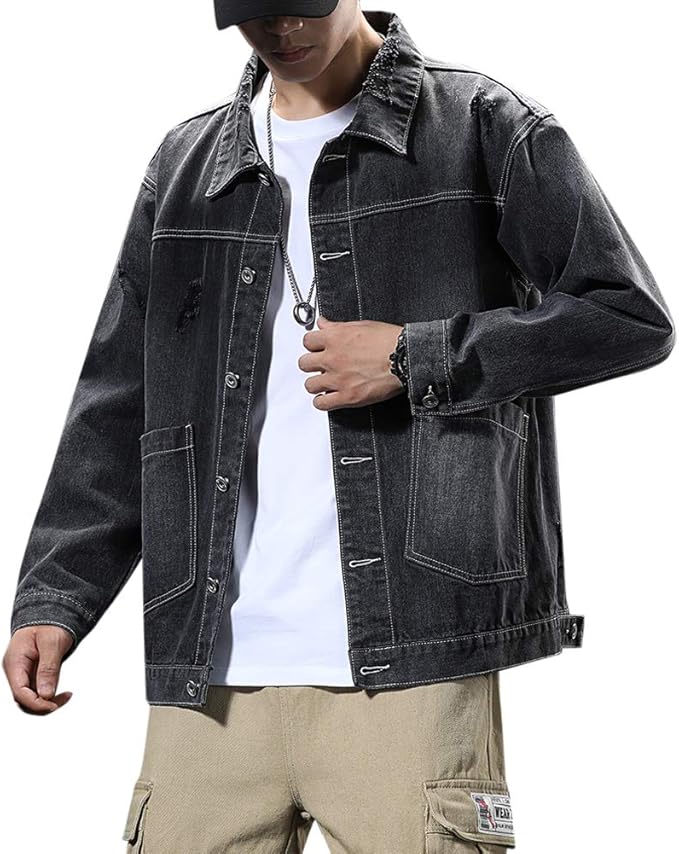 YOUTHUP Mens Denim Cargo Jacket Casual Regular Fit Fashion Work Jackets
