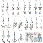 SUNNYCLUE 1 Box DIY 10 Pairs Earring Making Kits Fairy Charms Angel Wing Charm Chirstmas Guardian Angel Charms Flower Round Glass Spacer Beads for Jewelry Making Kits Adults DIY Gift Holiday Supplies