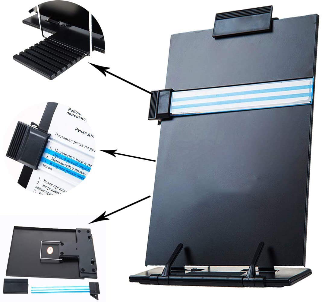 Computer Document Holder,Desktop Computer Typing Rack Holder Clipboard with 7 Adjustable Positions Clip and Line Guide for Typing Book Reading Painting and Correct Bad Writing Posture