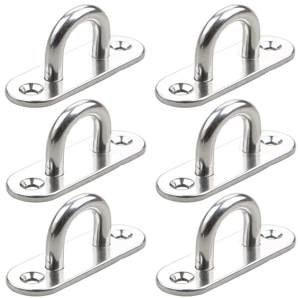 FENGLINGCHENGA 6 Pcs Eye Plate Hammock Hooks Metal Hook for Hanging Wall Ceiling Marine Hardware Accessories Stainless Steel Eye Pad Plate Staple Ring Hook Loop Hammock Hooks Hanger