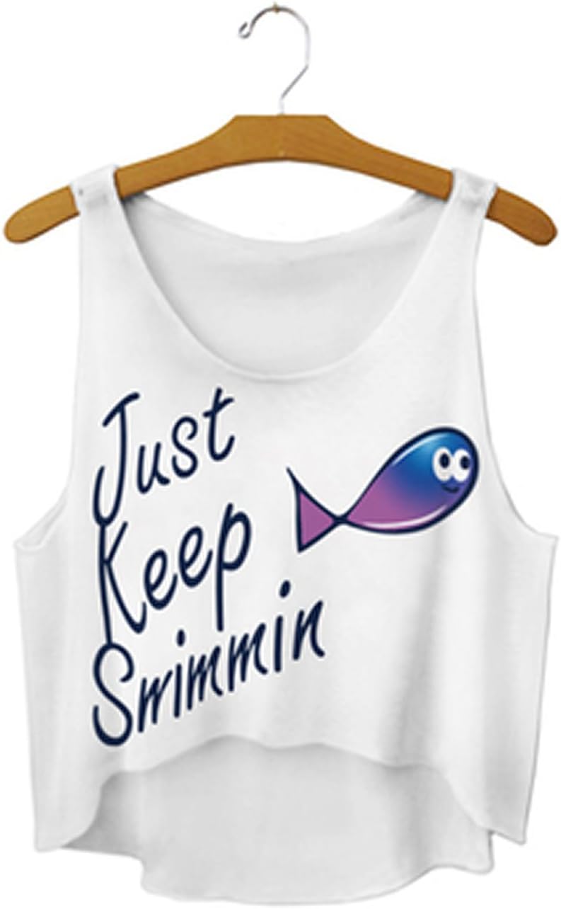 LOVME Women's Just Keep Swimming Cartoon Fish Breathable Tank Top