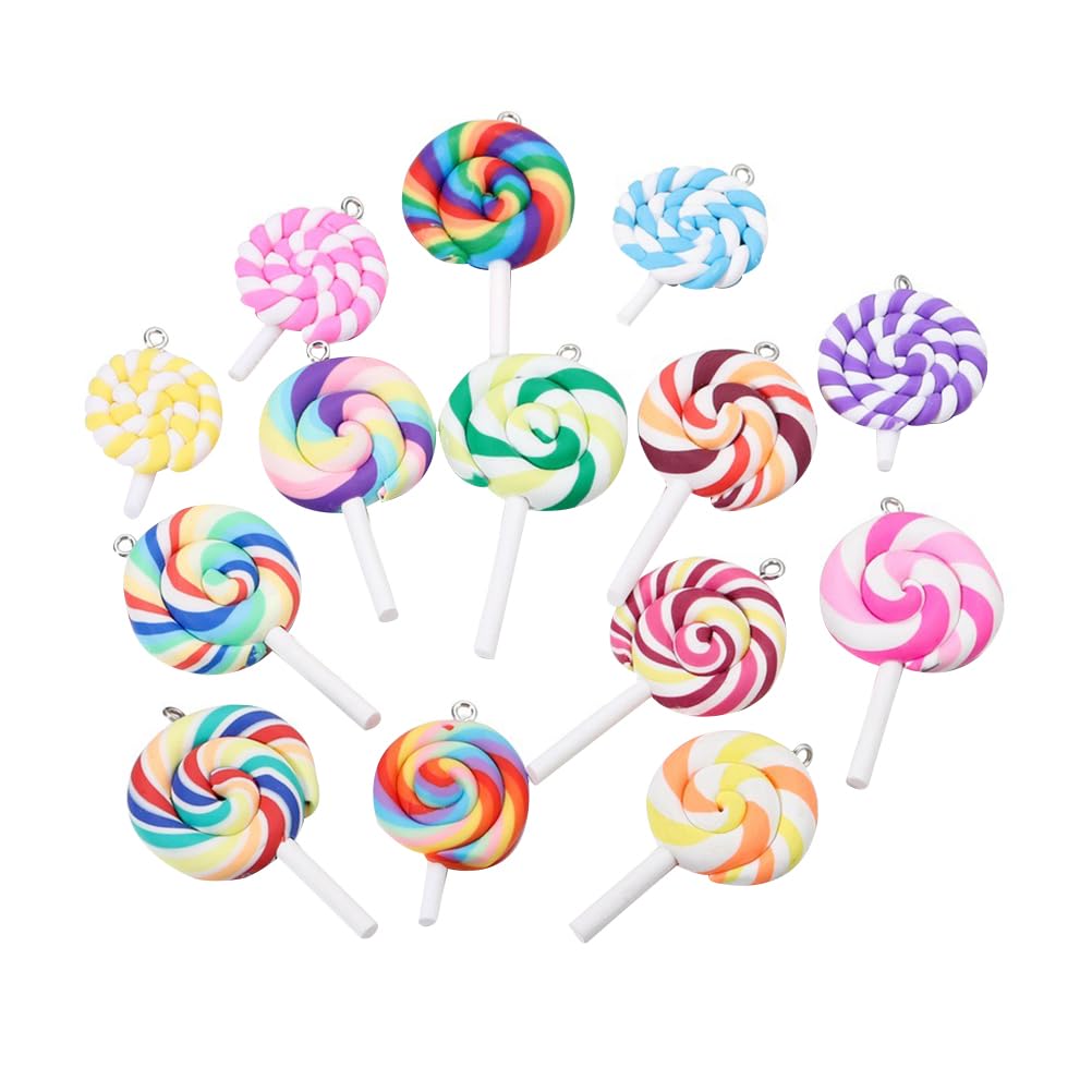 ULTNICE 36Pcs Lollipop Prop Clay Candy Embellishment Rainbow Swirl Lollipop Lolly Random