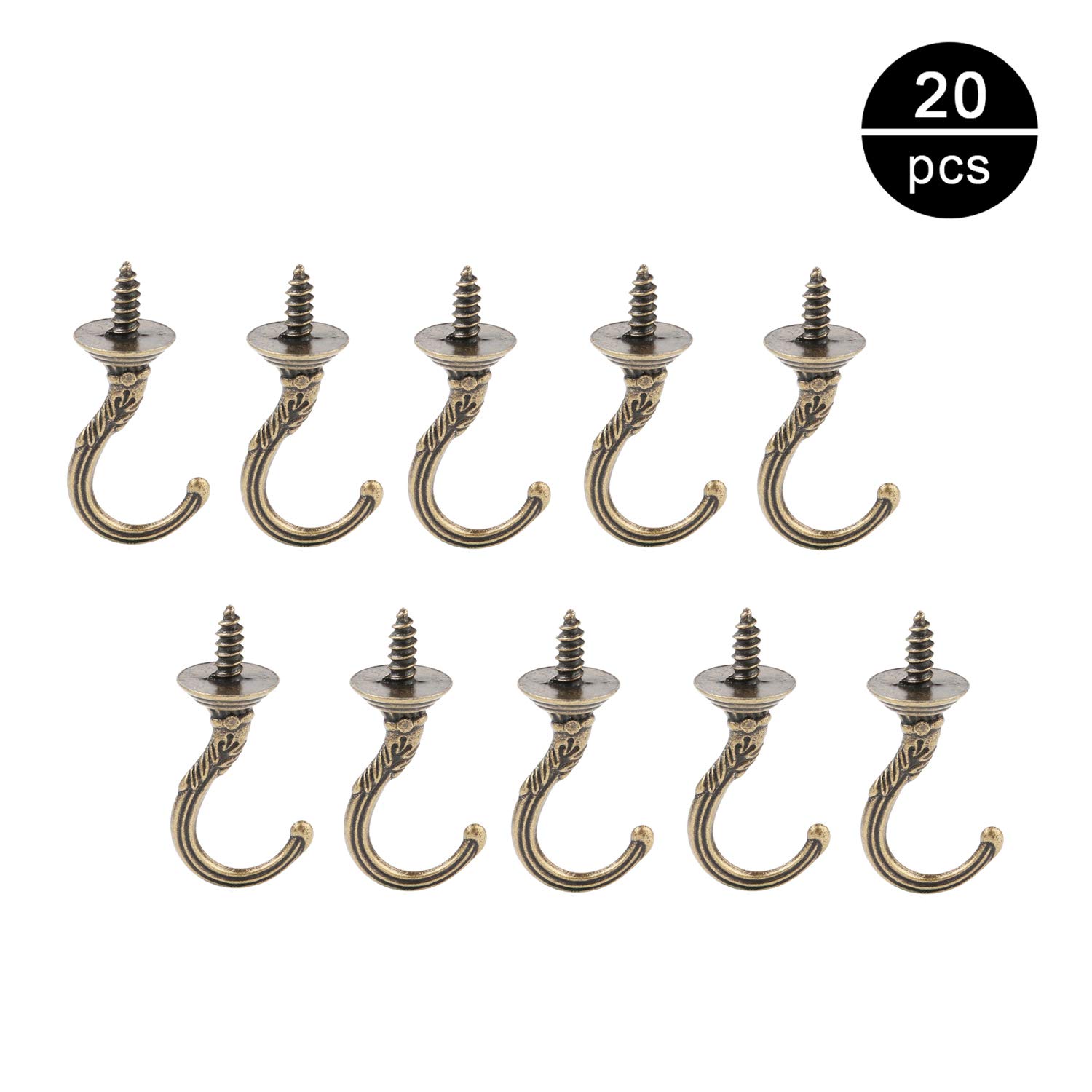 Ootsr 20pcs Ceiling Screw Hooks Hooks Brass Color Vintage Carving