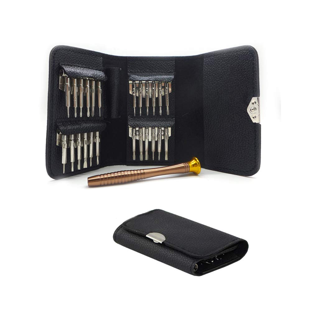 25-in-1 Portable Mini Screwdriver Repair Tool Kit with Leather Case, Pentalobe 0.8 1.2 P5 Torx T5 Screwdrivers for MacBook Pro Computers Tablets PC Laptops Mobile Phone Watches Glasses iPad