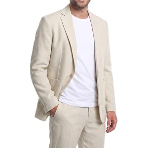 Cloudstyle Men's Linen Suit 2 Piece Relaxed Fit Casual Blazer Set | Soft linen blend fabric with breathable comfort wrinkle r