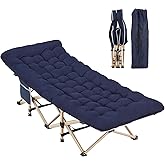 Livearty (TM) Folding Camping Cot with Mattress, Large Pocket Portable Camp Bed Cots with Carry Bag, Max Load 450 LBS, for Ca
