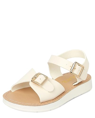 The Children's Place,Baby Girls and Toddler 2 Piece Buckle Flat Sandals,White,Toddler,6 - Amazon deal for $18.87