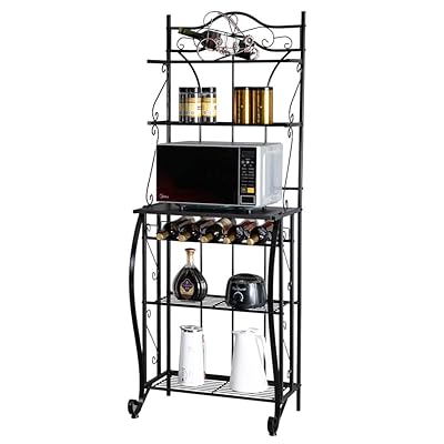 ROVSUN 5-Tier Metal Kitchen Bakers Rack with Wine Storage Organizer