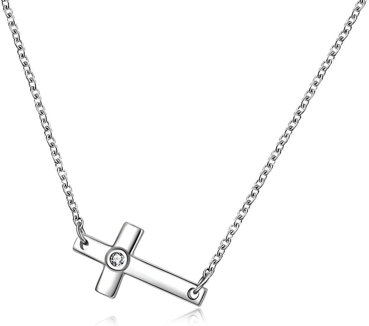 POPLYKE S925 Sterling Silver Sideways Cross Choker Necklace for Women 16"+2"