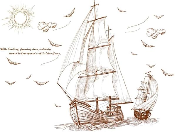 Ruiting Sticker Mural Bateau A Voile Creatif Autocollant Mural