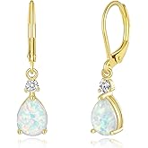 CiNily Leverback Opal Dangle Drop Earrings For Women Girls 14K Gold Plated Teardrop Earrings