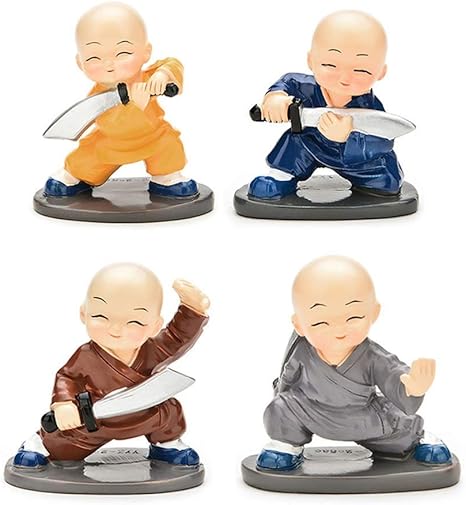 Amazon 4ピースオフィスの車のホームのための素敵な愛らしいカラフルな弥勒仏繁体字中国語樹脂kongfuモンク 置物 オブジェ オンライン通販