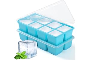 Large Ice Cube Molds 2 Pack, JRISBO Silicone Ice Cube Tray for Freezer with Lid, 8 Giant Square Cubes, Easy Release Stackable