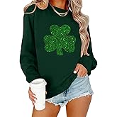 Ykomow St Patricks Day Sweatshirt Women Long Sleeve Leopard Shamrock St. patricks Shirts Tees