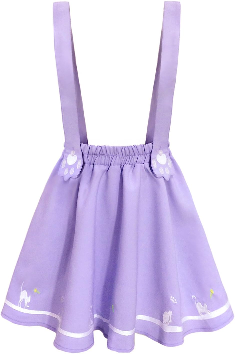 Women's Sweet Cat Paw Embroidery Pleated Mini Skirt with 2 Suspender