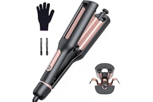 Raglory 4 in 1 Adjustable Hair Crimper Waver，3-Barrel Curling Iron with 4 Heat Settings(280℉-410℉), Crimping Iron with Digita