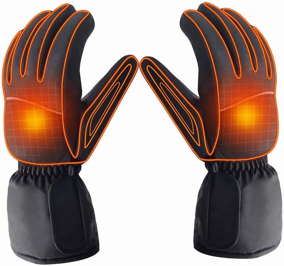 Azornic Battery Powered Rechargeable Heated Gloves for Men/Women, Waterproof Insulated Electric Heating Thermal Gloves for Winter Warmer Outdoor Camping Hiking Hunting