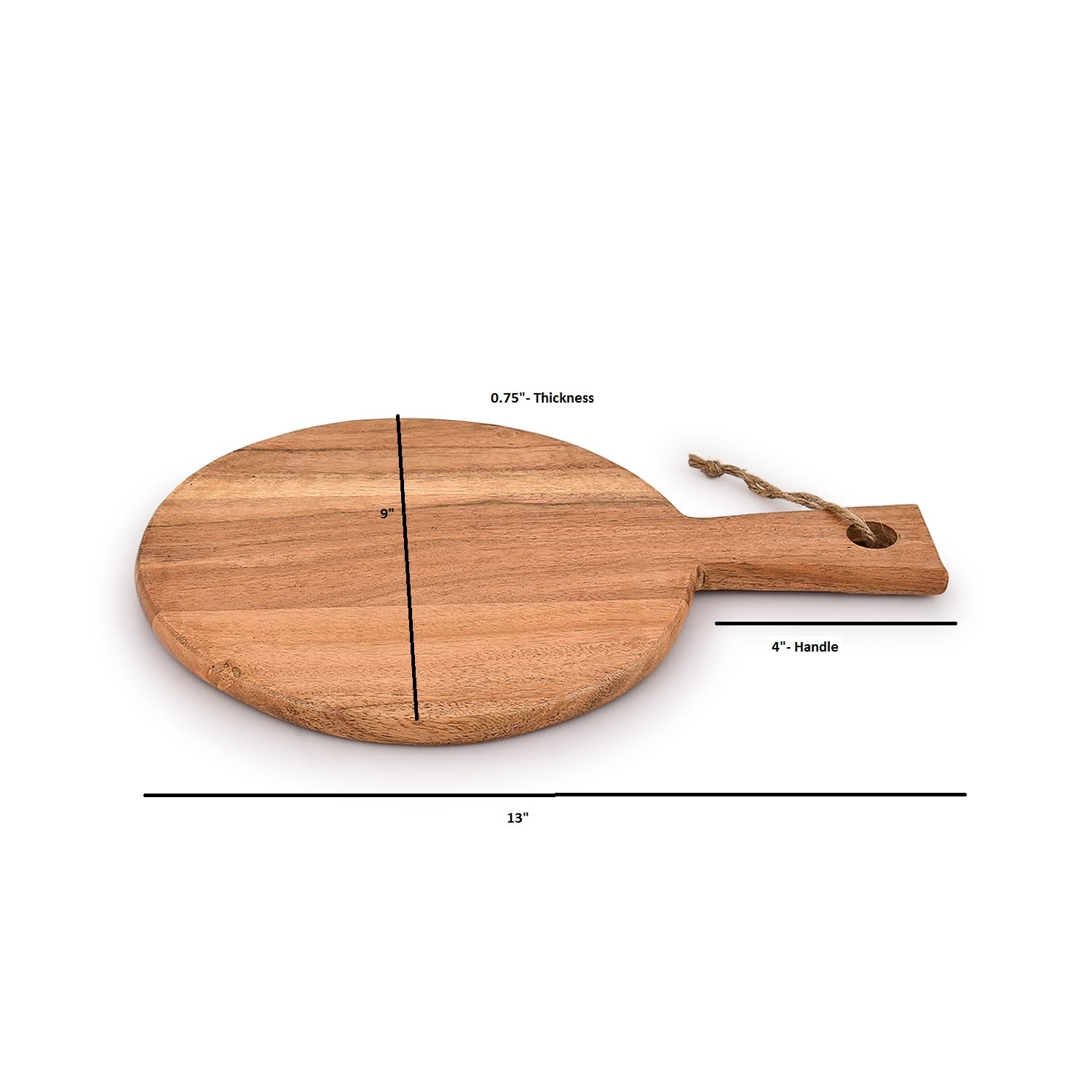 Samhita Round Acacia Wood Cutting Board with Handle for Chopping and Serving Charcuterie, Cheese, Pizza, Bread - Wall Décor (13