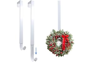 LucyPhy 2 Pack White Wreath Hanger Adjustable Length from 14 to 26 Inches Wreaths Holder Hook 20LB Heavy Duty for Front Door for Christmas Easter Halloween Decorations Wreath Welcome Sign