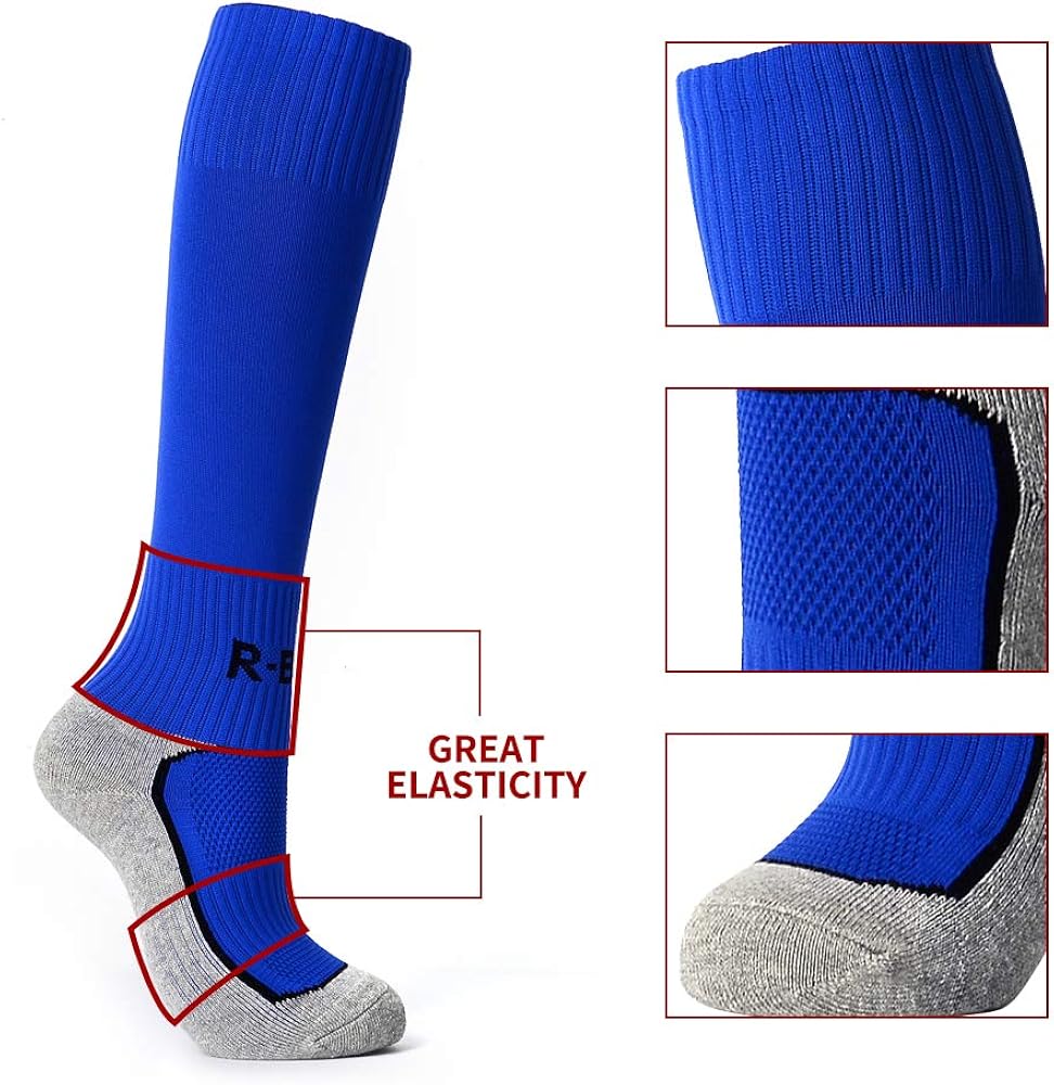 5 Pairs Kids Soccer Socks Boys Girls High Tube Long Knee Athletic Football Socks (4-13 Years) color mess: Clothing