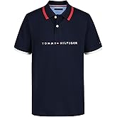 Tommy Hilfiger Boys Short Sleeve Premium Pique Polo Shirt, Button Closure, Soft & Comfortable