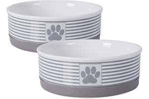 Bone Dry Paw & Patch Ceramic Pet Collection, Medium Set, 6x2", Gray, 2 Piece