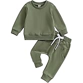 Thorn Tree Toddler Baby Boys Fall Outfits Long Sleeve Pull On Sweatshirt Elastic Waist Pants 2Pcs Solid Clothes Set