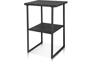 Sundale Outdoor Wicker Bar Table, 36 Inch Counter Height Patio High Top Dining Table, Rattan Bistro Pub Table with Storage Shelf for Deck Poolside Balcony Garden, Charcoal Gray