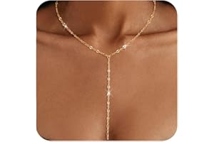 BERISO Y-Shape Gold Necklace for Women - 14K Gold Plated Minimalist Pendant Chain Jewelry, Elegant Gift for Anniversary