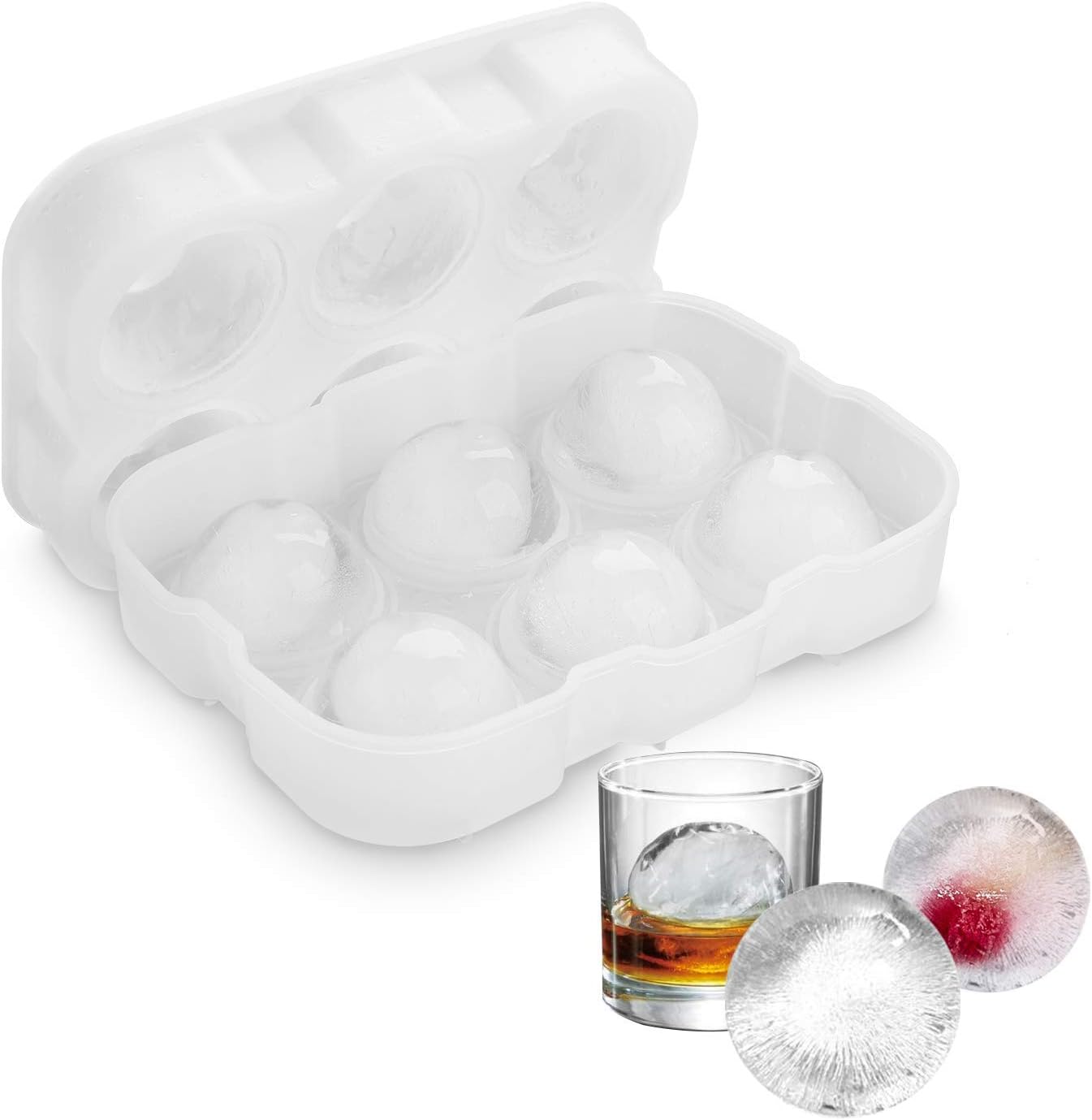 Ice Cube Tray, Vogek Sphere Ice Cube Mold Ball Maker with Lid Silicone BPA Fee Mould for Whiskey Cocktail Water and Drinks, 6 X 4.7cm, White