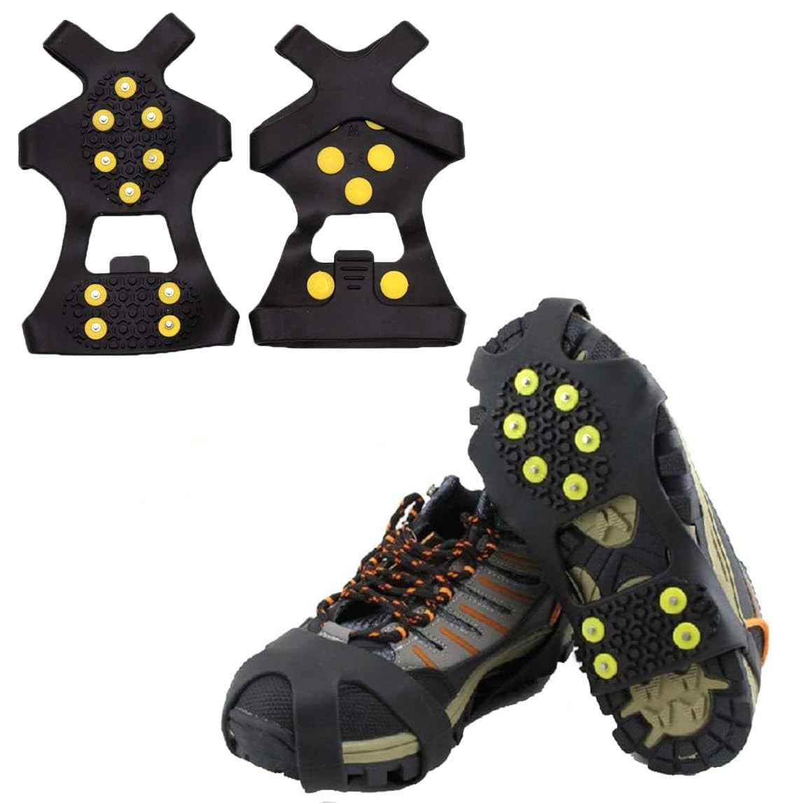 QeeHeng Ice Cleats Snow Traction Cleats Crampons,Ice & Snow Grips Over Shoe/Boot Traction Cleat Rubber Spikes for Men and Women, Shoe Size L