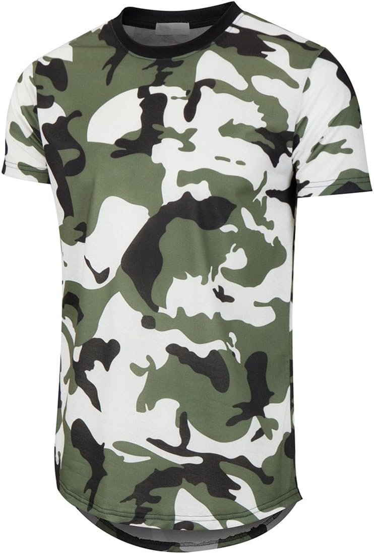 Ucky bird YININF Mens Hipster Hip Hop Elong Round Hemline Crewneck Camouflage T-Shirt…