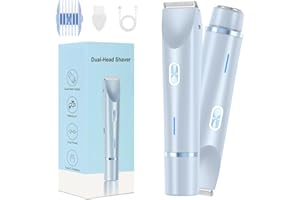 RTLVIO Dermave Bikini Shaver,2 in 1 Dual Head Bikini Trimmer & Body Shaver, Painless Hair Removal with Silky Glow Finish, Cordless & Waterproof Electric Trimmer for Women,Blue