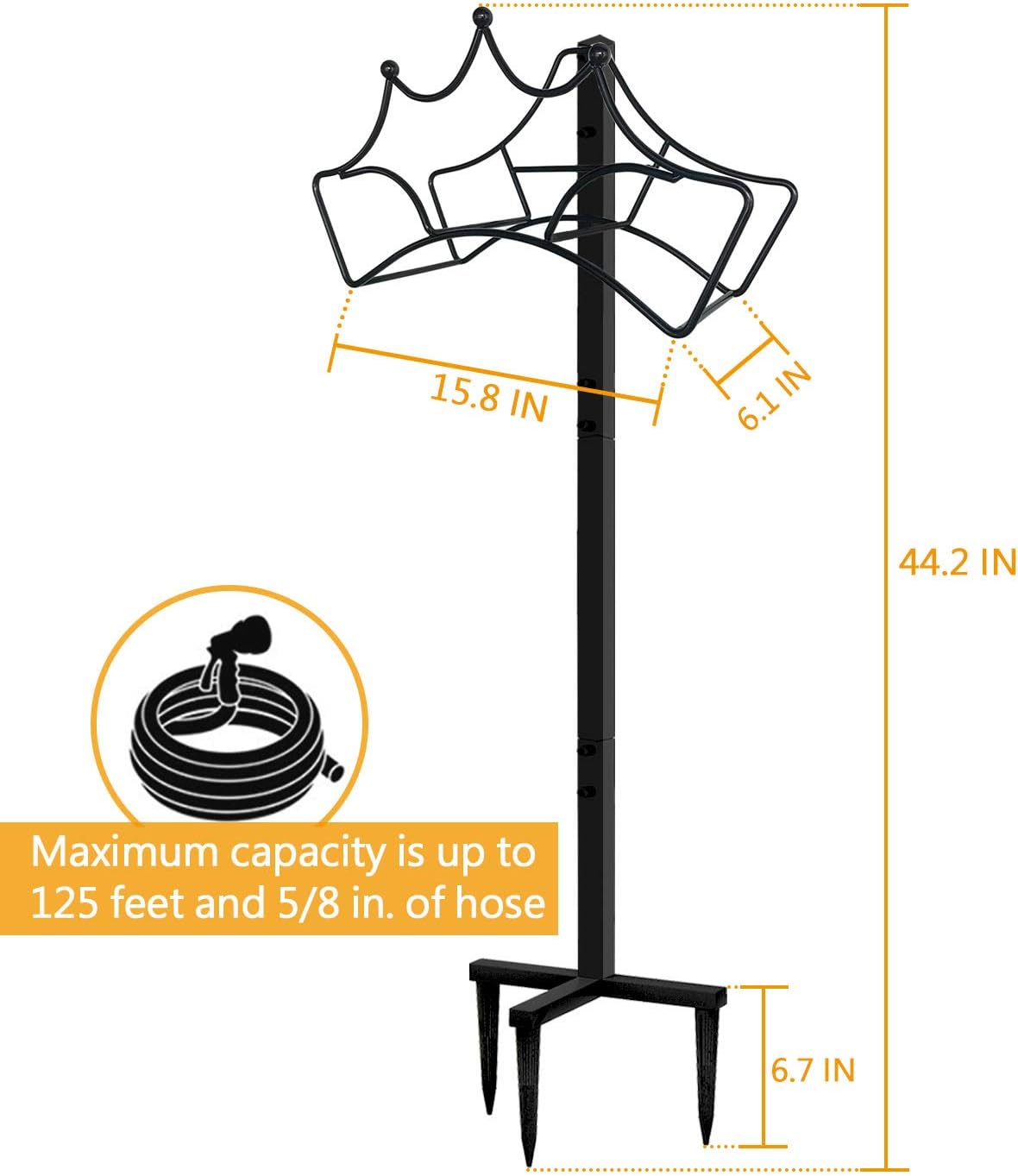 Garbuildman Freestanding Garden Hose Stand Holder - Metal Water Pipe Reel Rack for Outdoor, Shiny Black : Garden & Outdoor