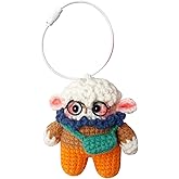 Sheep With Glasses Crochet Keychain Handmade Novelty Keychains Men's & Women's Backpacks Handbags Car Key Charms New Year's Gift (Khaki Sheep)